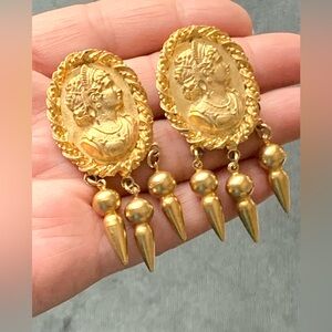 Signed Garrard Yosca ROMAN WOMEN CAMEO CHANDELIER EARRINGS  / Gold Plated